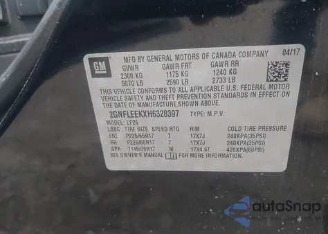 2017 Chevrolet Equinox Ls из США, поврежденный, VIN 2GNFLEEKXH6328397